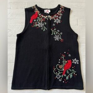 Vintage Y2K The Quacker Factory Beaded “Ugly” Christmas Sweater Vest size Small